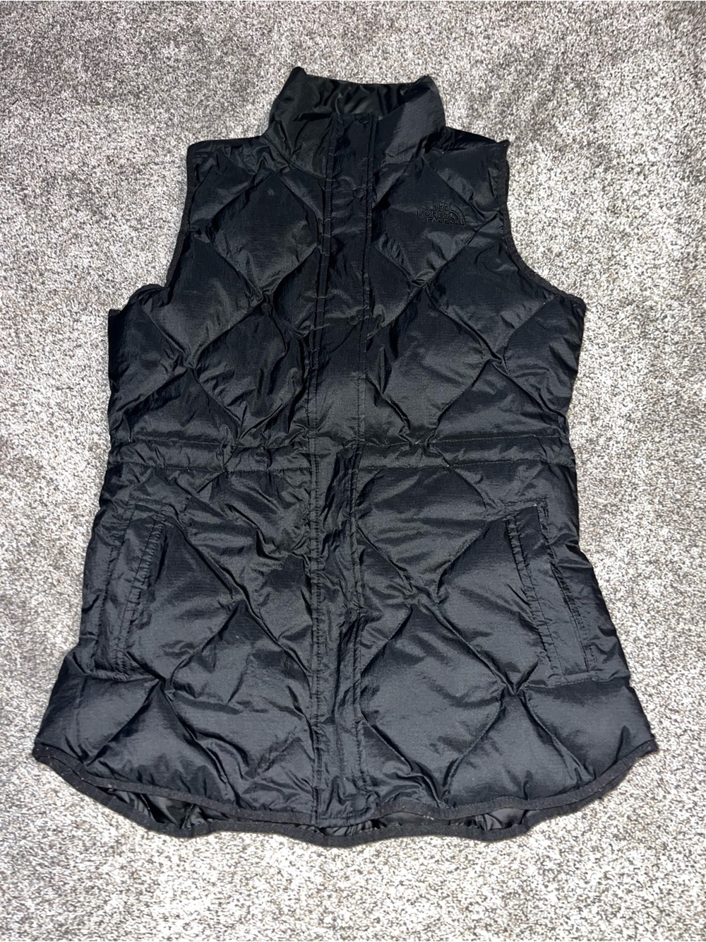Womens North Face Down Vest Puffer Black Size S Cinch Waist